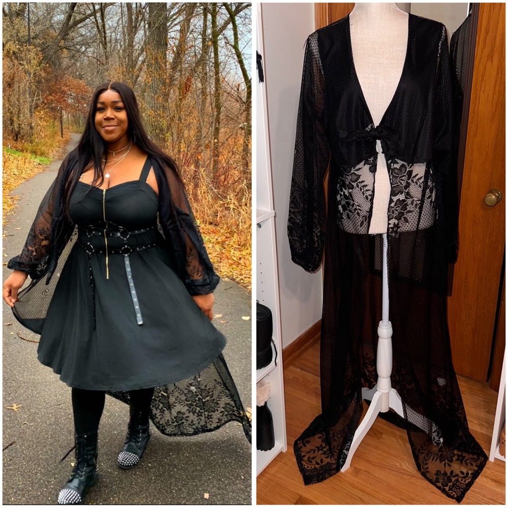 Long Sleeve Lace Cover Up - Black - Size 2XL